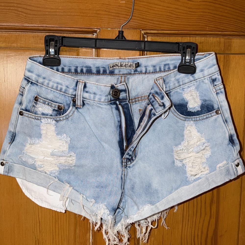 Wakee Denim Distressed Light Blue Denim Shorts AUS 10 US 28"